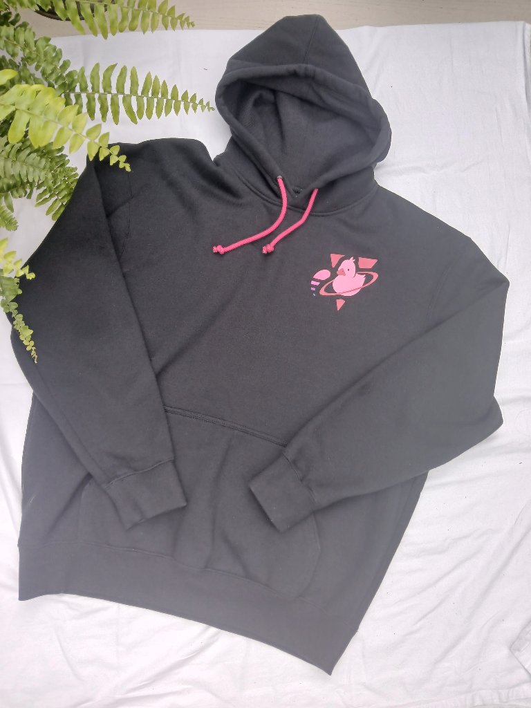 Quackity Merch Men's Black Hoodie With Hot Pink Drawstrings And Duck Graphic